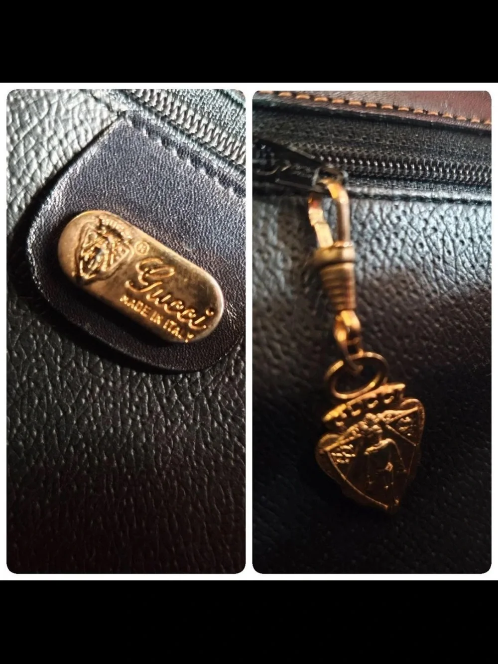 Gucci Black Monogram Satchel with Gold-Tone Oval Emblem